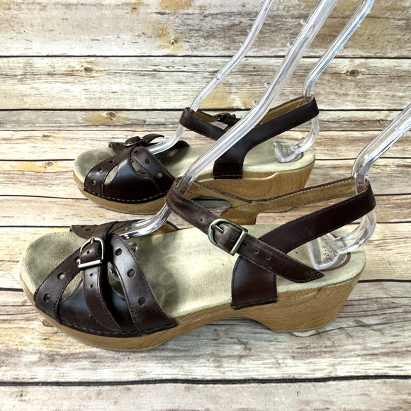 Dansko Womens Brown Leather Sissy Strappy Open Toe Clog Sandals 39/9 - Picture 4 of 8